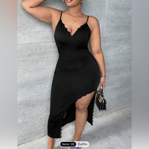 SHEIN Slayr Plus Lettuce Trim Split Thigh Cami Dress - Picture 1 of 1